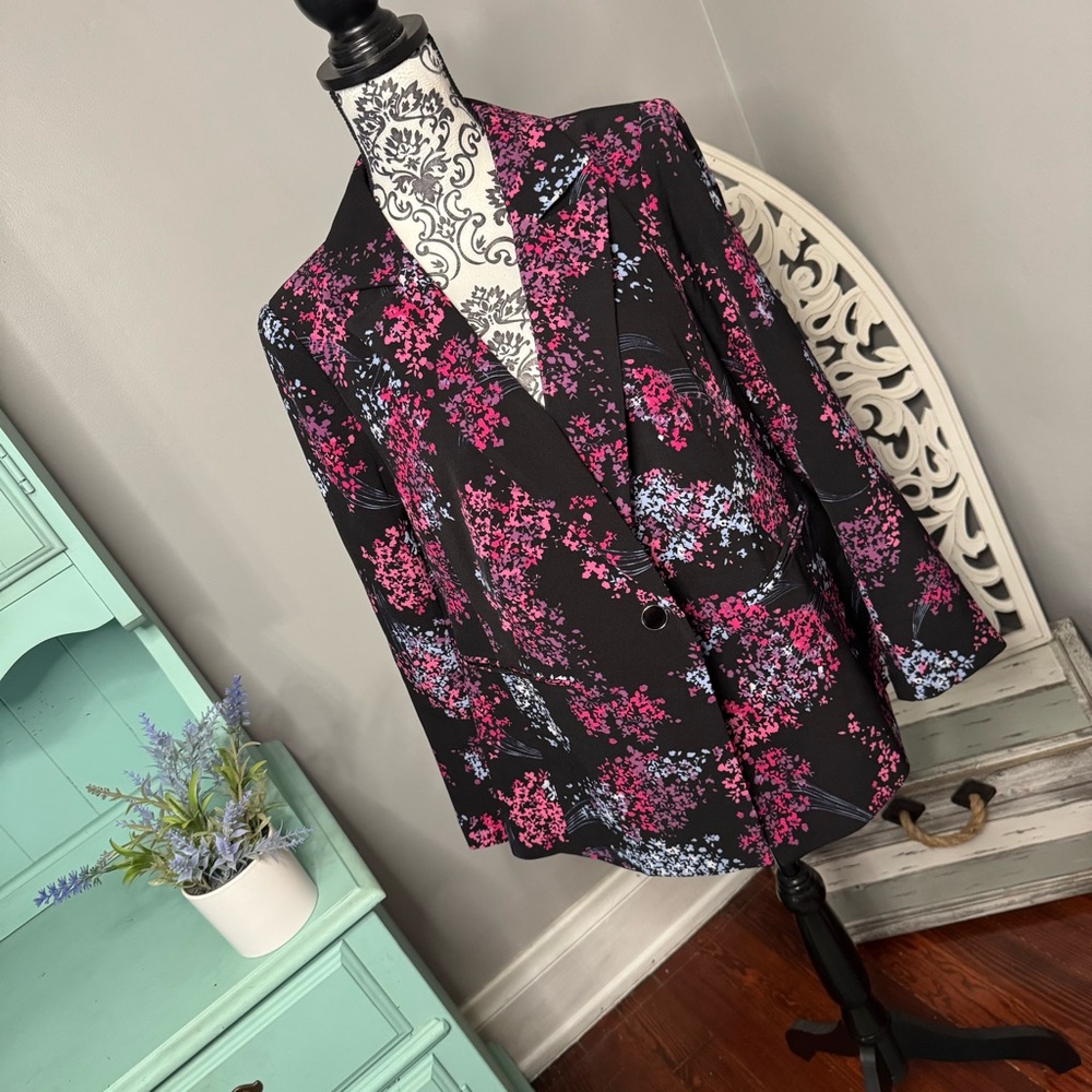 Lane Bryant The Bryant Boho Floral Crepe Blazer Suit Jacket Size 14P NWT - Picture 2 of 14